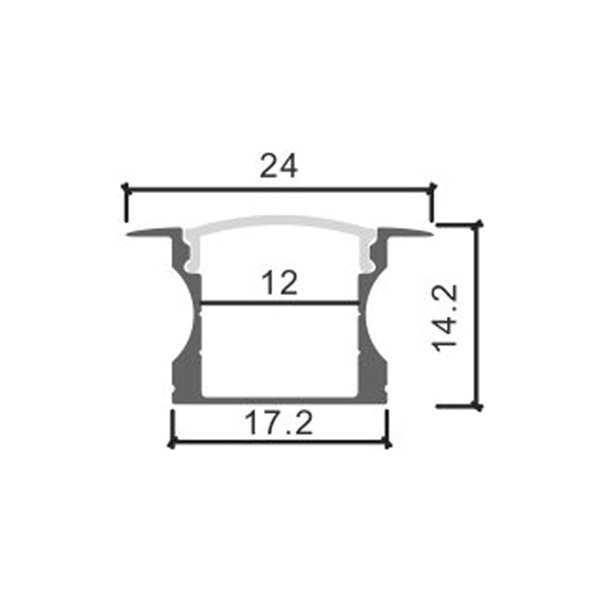 Perfil empotrable para tiras LED HIGH CON ALAS negro lacado con difusor, tapas y grapas 2 metros, 24x14,2mm