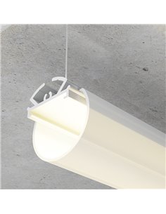 Perfil de aluminio colgante sin canalización DYLAN para tira LED 2 metros y difusor en redondo, H:60mm