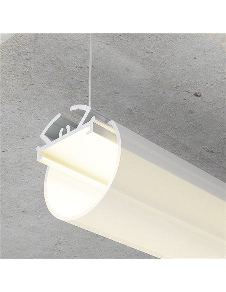 Perfil de alumínio DYLAN para suspensão, sem conduíte, para fita LED de 2 metros e difusor redondo, altura: 60 mm.