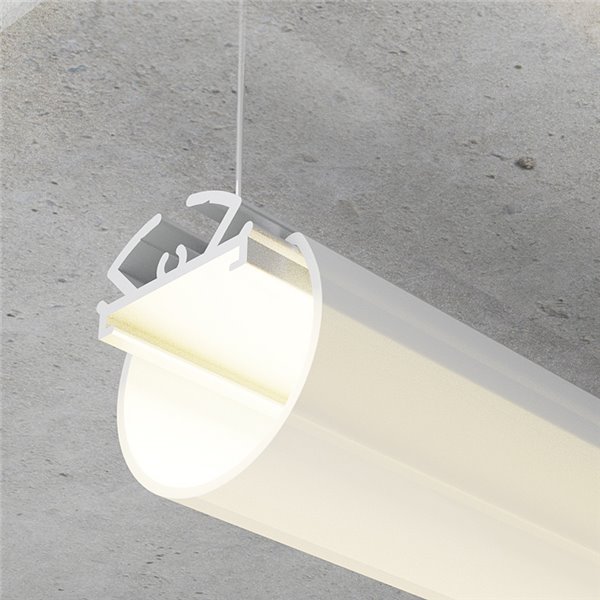 Profilé de suspension en aluminium DYLAN sans conduit pour ruban LED de 2 mètres et diffuseur rond, H : 60 mm