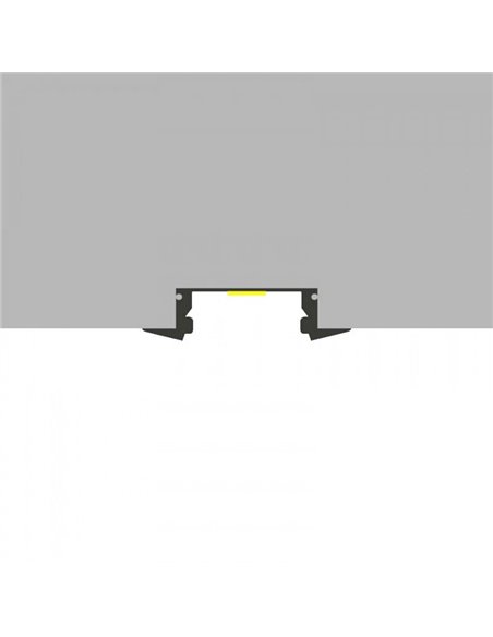 Perfil empotrable para tiras LED SUB lacado negro con difusor, tapas y grapas 2 metros, 24,7x7mm