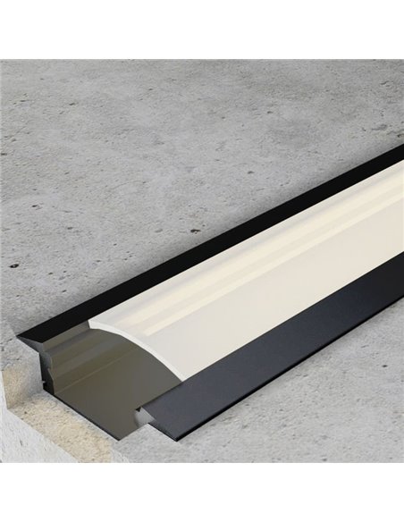 Perfil empotrable para tiras LED SUB lacado negro con difusor, tapas y grapas 2 metros, 24,7x7mm