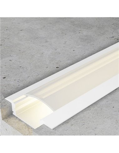 Perfil empotrable para tiras LED SUB lacado blanco con difusor, tapas y grapas 2 metros, 24,7x7mm