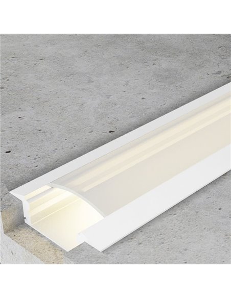 Perfil empotrable para tiras LED SUB lacado blanco con difusor, tapas y grapas 2 metros, 24,7x7mm