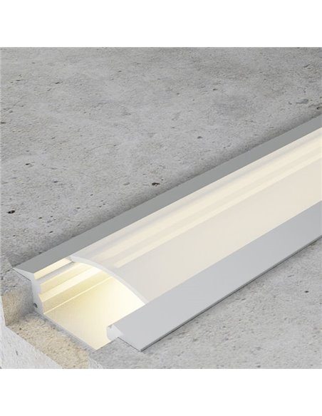 Perfil empotrable para tiras LED SUB aluminio con difusor, tapas y grapas 2 metros, 24,7x7mm