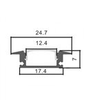 Perfil empotrable para tiras LED SUB aluminio con difusor, tapas y grapas 2 metros, 24,7x7mm