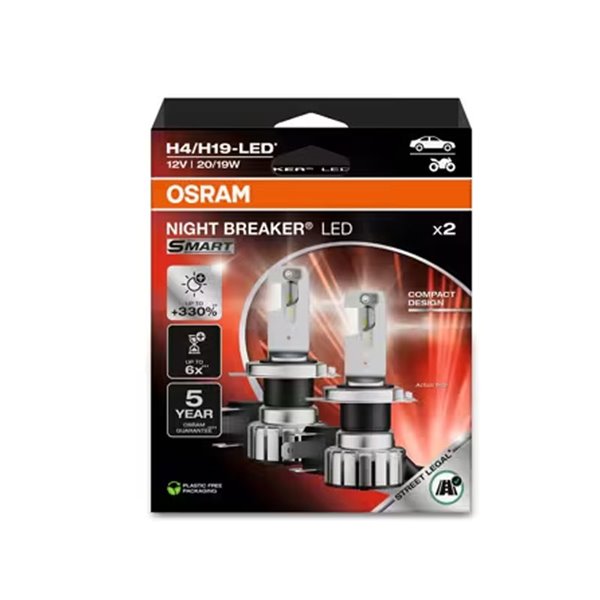 Lâmpadas LED H4/H19 homologadas NIGHT BREAKER LED SMART 6000K 1650/1000Lm Pacote com 2, 64193DWNBSM-2HBH19