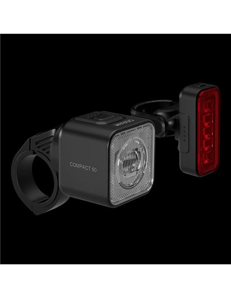 Set de luces para bicicleta LEDsBIKE COMPACT 50 SET 50 lux con USB-C, IP54 y soporte Garmin 2.2–35 mm