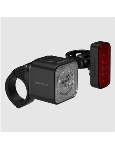 Set de luces para bicicleta LEDsBIKE COMPACT 50 SET 50 lux con USB-C, IP54 y soporte Garmin 2.2–35 mm