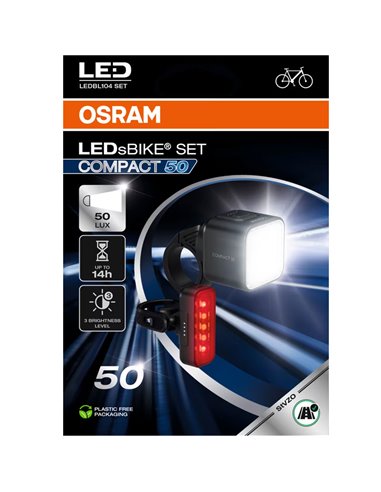 Set de luces para bicicleta LEDsBIKE COMPACT 50 SET 50 lux con USB-C, IP54 y soporte Garmin 2.2–35 mm