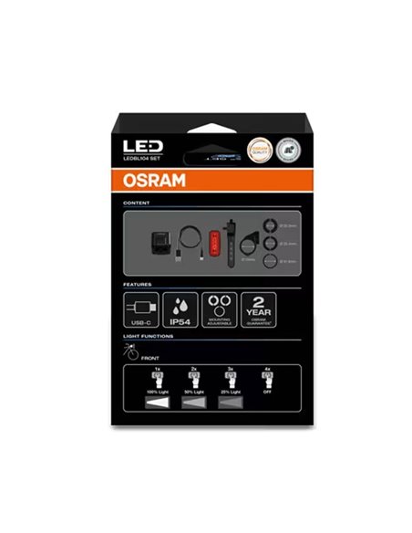 Set de luces para bicicleta LEDsBIKE COMPACT 50 SET 50 lux con USB-C, IP54 y soporte Garmin 2.2–35 mm