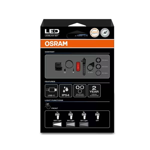 Set de luces para bicicleta LEDsBIKE COMPACT 50 SET 50 lux con USB-C, IP54 y soporte Garmin 2.2–35 mm