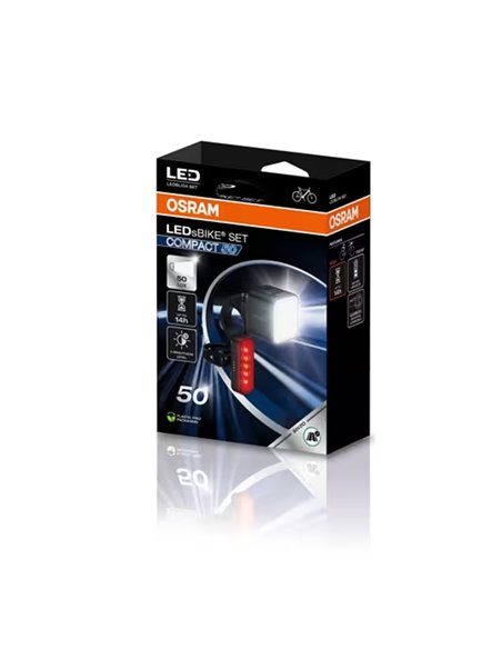 Set de luces para bicicleta LEDsBIKE COMPACT 50 SET 50 lux con USB-C, IP54 y soporte Garmin 2.2–35 mm