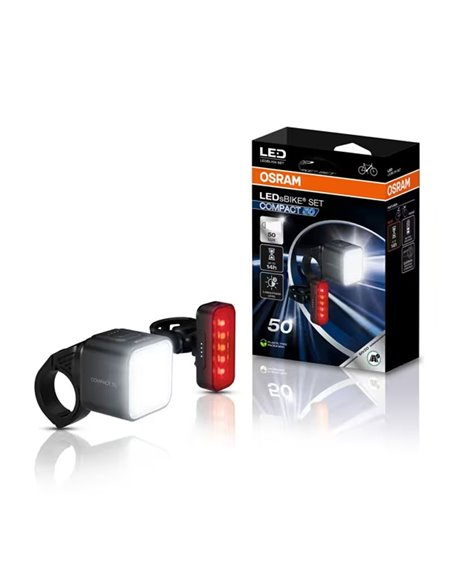 Set de luces para bicicleta LEDsBIKE COMPACT 50 SET 50 lux con USB-C, IP54 y soporte Garmin 2.2–35 mm