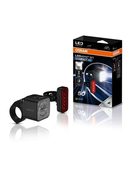Kit d'éclairage vélo LEDsBIKE COMPACT 50 : éclairage 50 lux avec port USB-C, étanchéité IP54 et support Garmin 2,2–35 mm