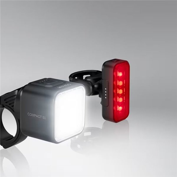 Set de luces para bicicleta LEDsBIKE COMPACT 50 SET 50 lux con USB-C, IP54 y soporte Garmin 2.2–35 mm