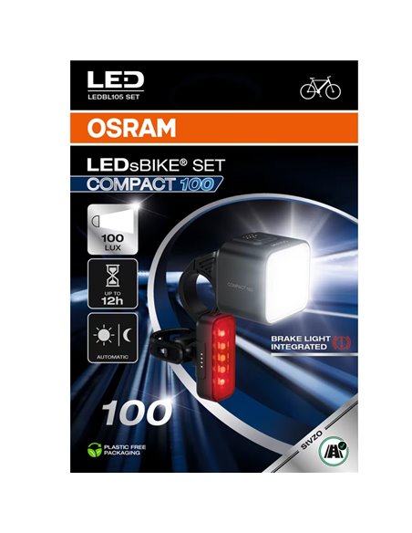Ensemble de lumières pour vélo LEDsBIKE COMPACT 100 SET 100 lux avec mode auteur, lumière de frein, USB-C et IP54