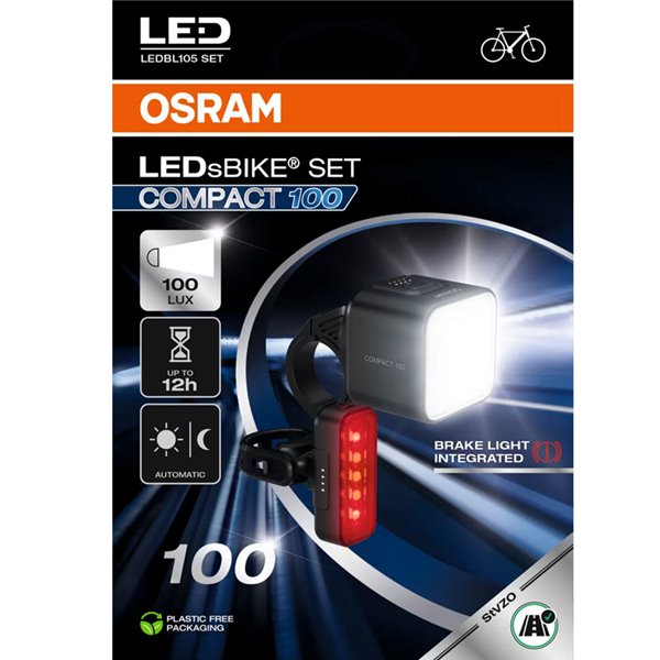 Ensemble de lumières pour vélo LEDsBIKE COMPACT 100 SET 100 lux avec mode auteur, lumière de frein, USB-C et IP54
