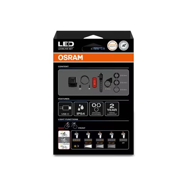 Set de luces para bicicleta LEDsBIKE COMPACT 100 SET 100 lux con modo automático, luz de freno, USB-C e IP54