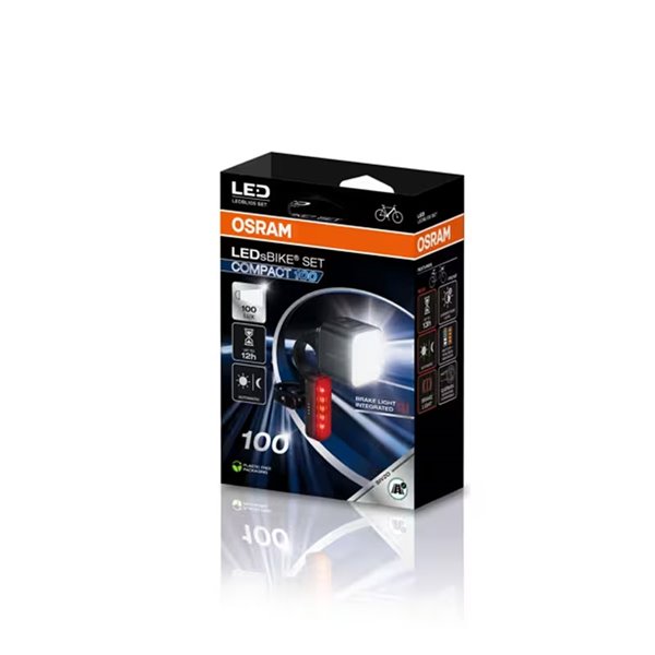 Set de luces para bicicleta LEDsBIKE COMPACT 100 SET 100 lux con modo automático, luz de freno, USB-C e IP54