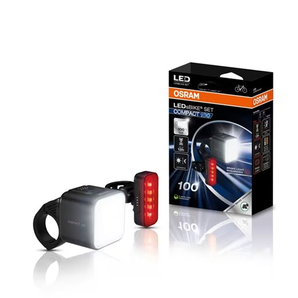 Ensemble de lumières pour vélo LEDsBIKE COMPACT 100 SET 100 lux avec mode auteur, lumière de frein, USB-C et IP54