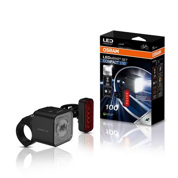 Set de luces para bicicleta LEDsBIKE COMPACT 100 SET 100 lux con modo automático, luz de freno, USB-C e IP54