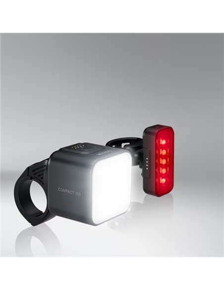 Set de luces para bicicleta LEDsBIKE COMPACT 100 SET 100 lux con modo automático, luz de freno, USB-C e IP54