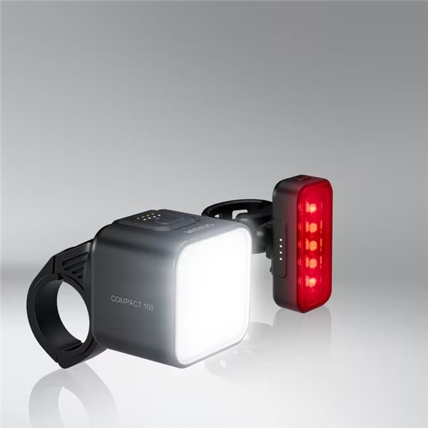Ensemble de lumières pour vélo LEDsBIKE COMPACT 100 SET 100 lux avec mode auteur, lumière de frein, USB-C et IP54