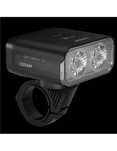 Conjunto de luzes de bicicleta LEDsBIKE EXPLORER X 500 de 500 lúmens com USB-C, classificação IP54 e suporte Garmin Ø22,2–35 mm