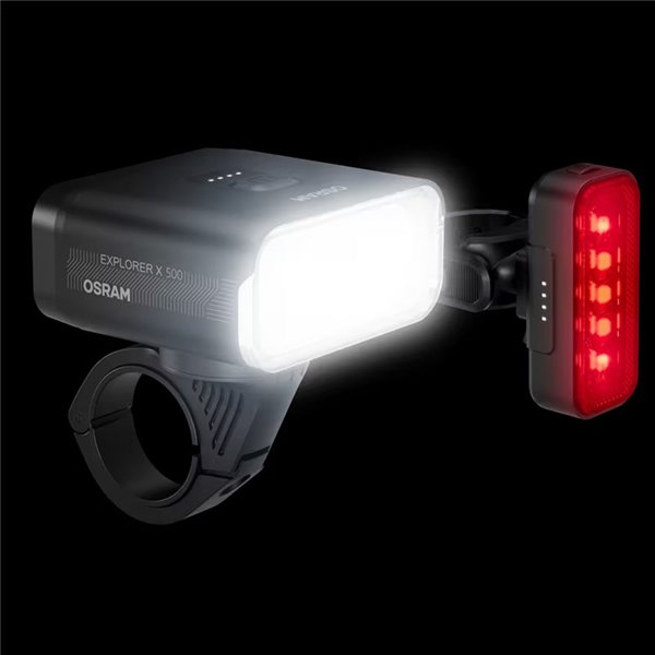 Kit d'éclairage vélo LEDsBIKE EXPLORER X 500 de 500 lm avec port USB-C, étanchéité IP54 et support Garmin Ø 22,2–35 mm