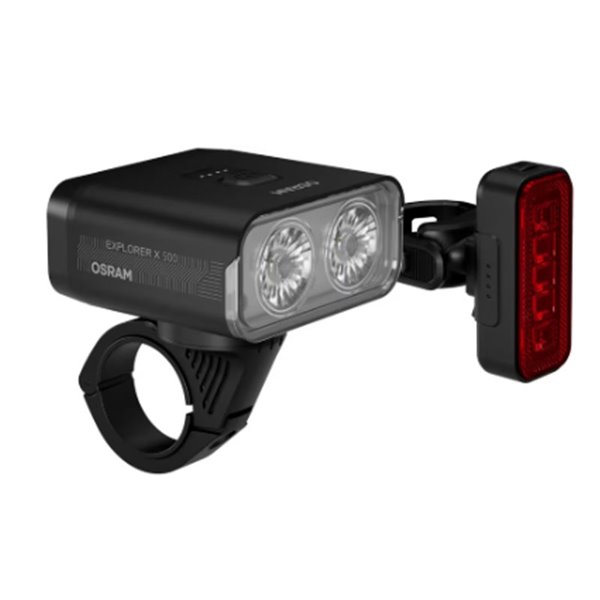 Set de luces para bicicleta LEDsBIKE EXPLORER X 500 SET 500Lm con USB-C, IP54 y soporte Garmin Ø22,2–35 mm