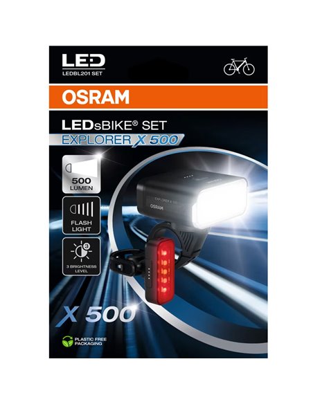 Set de luces para bicicleta LEDsBIKE EXPLORER X 500 SET 500Lm con USB-C, IP54 y soporte Garmin Ø22,2–35 mm