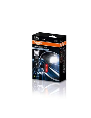 Conjunto de luzes de bicicleta LEDsBIKE EXPLORER X 500 de 500 lúmens com USB-C, classificação IP54 e suporte Garmin Ø22,2–35 mm