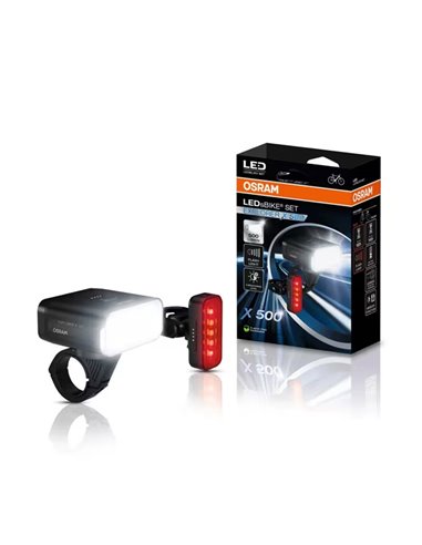 Set de luces para bicicleta LEDsBIKE EXPLORER X 500 SET 500Lm con USB-C, IP54 y soporte Garmin Ø22,2–35 mm