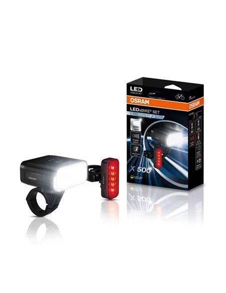 Set de luces para bicicleta LEDsBIKE EXPLORER X 500 SET 500Lm con USB-C, IP54 y soporte Garmin Ø22,2–35 mm