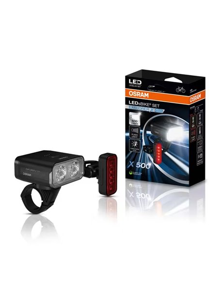Set de luces para bicicleta LEDsBIKE EXPLORER X 500 SET 500Lm con USB-C, IP54 y soporte Garmin Ø22,2–35 mm