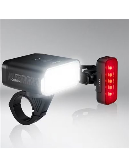 Set de luces para bicicleta LEDsBIKE EXPLORER X 500 SET 500Lm con USB-C, IP54 y soporte Garmin Ø22,2–35 mm