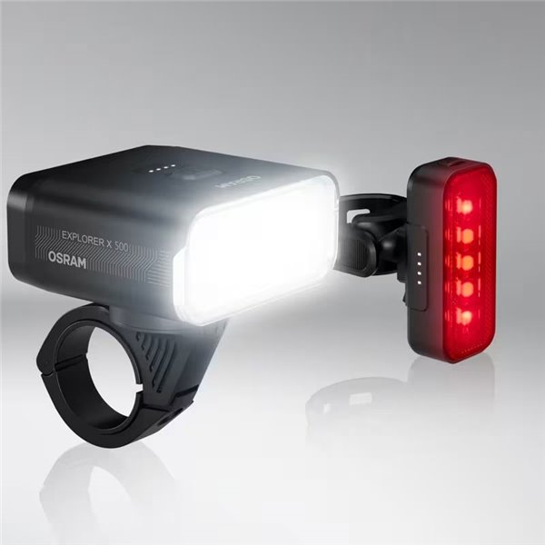 Set de luces para bicicleta LEDsBIKE EXPLORER X 500 SET 500Lm con USB-C, IP54 y soporte Garmin Ø22,2–35 mm