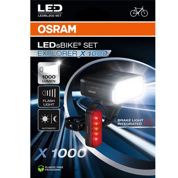 Set de luces bicicleta LEDsBIKE EXPLORER X 1000 SET 1000Lm con modo automático, luz de freno, USB-C e IP54