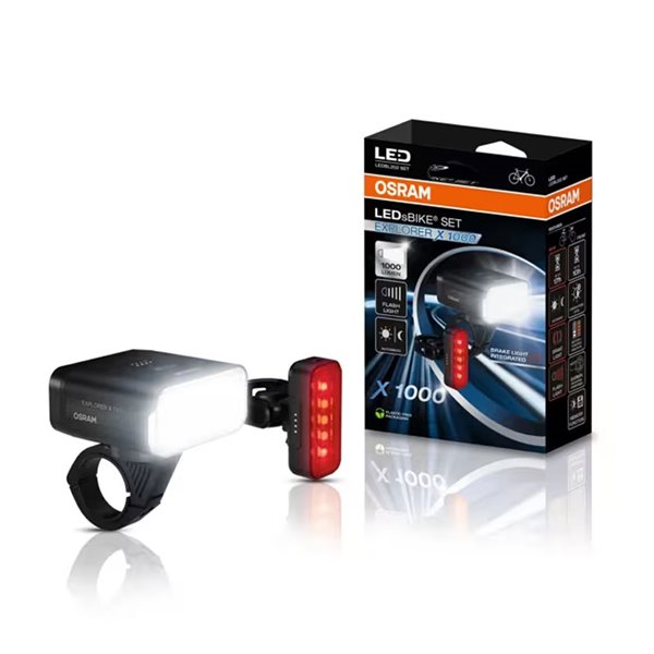 Set de luces bicicleta LEDsBIKE EXPLORER X 1000 SET 1000Lm con modo automático, luz de freno, USB-C e IP54