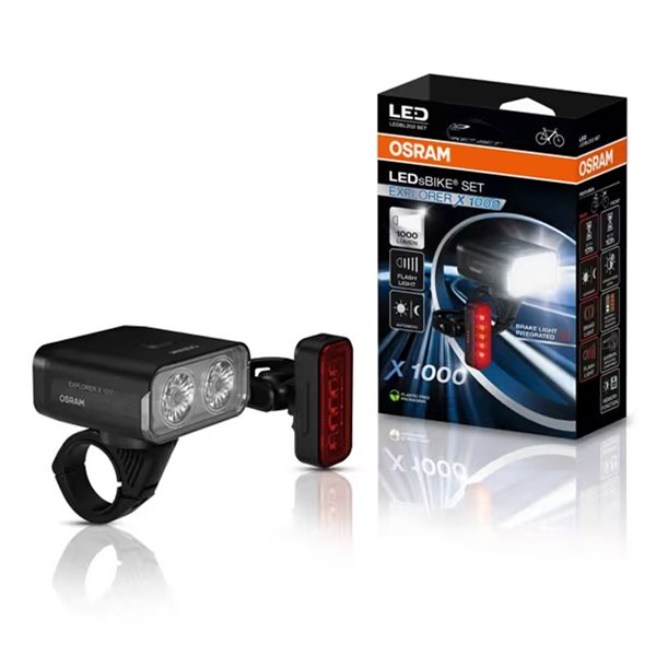 Set de luces bicicleta LEDsBIKE EXPLORER X 1000 SET 1000Lm con modo automático, luz de freno, USB-C e IP54