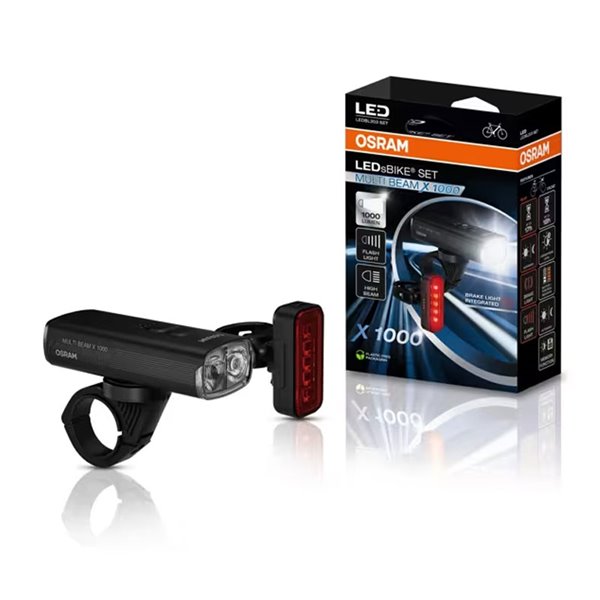 Ensemble d'éclairage vélo LEDsBIKE MULTI BEAM X 1000, 1000 lm, avec feux de route, automatique et USB-C, IP54