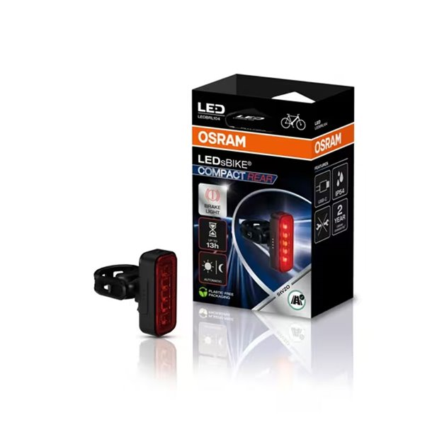 Luz trasera para bicicleta LEDsBIKE COMPACT REAR con luz de freno, automático y USB-C, StVZO, IP54