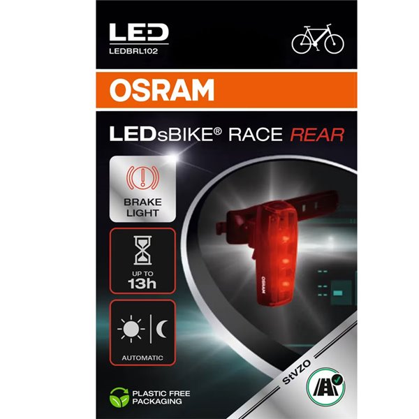 Luz trasera para bicicleta LEDsBIKE RACE REAR con luz de freno y modo automático, USB-C, StVZO e IP54