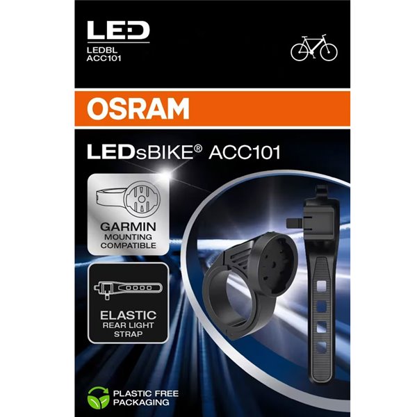 Kit de fixation pour éclairage vélo LEDsBIKE ACC101 avec support Garmin et sangle arrière, Ø 22,2–35 mm