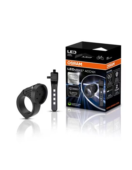 Kit de fixation pour éclairage vélo LEDsBIKE ACC101 avec support Garmin et sangle arrière, Ø 22,2–35 mm