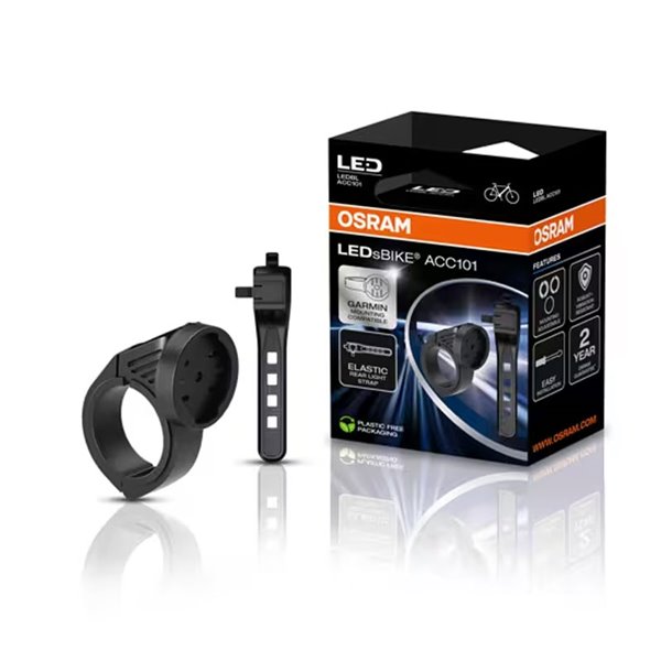 Kit de fixation pour éclairage vélo LEDsBIKE ACC101 avec support Garmin et sangle arrière, Ø 22,2–35 mm