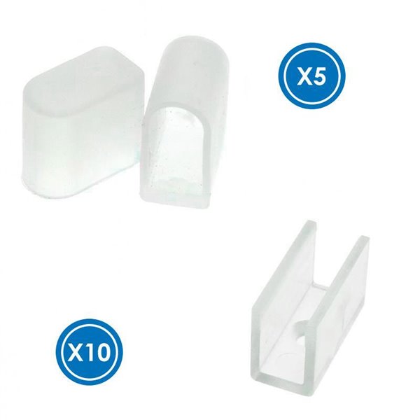 Pacote de buchas e grampos para caixa de neon LM3979 RETANGULAR 15x8, silicone opalino