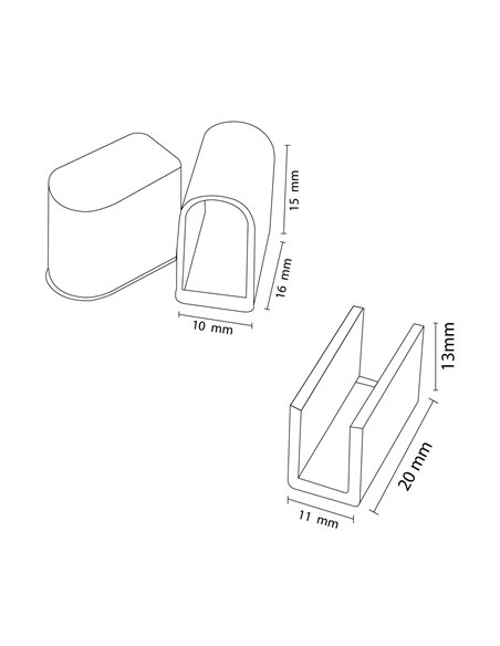 Pack de tapones y grapas para funda neón LM3979 RECTANLE 15x8, opal silicona