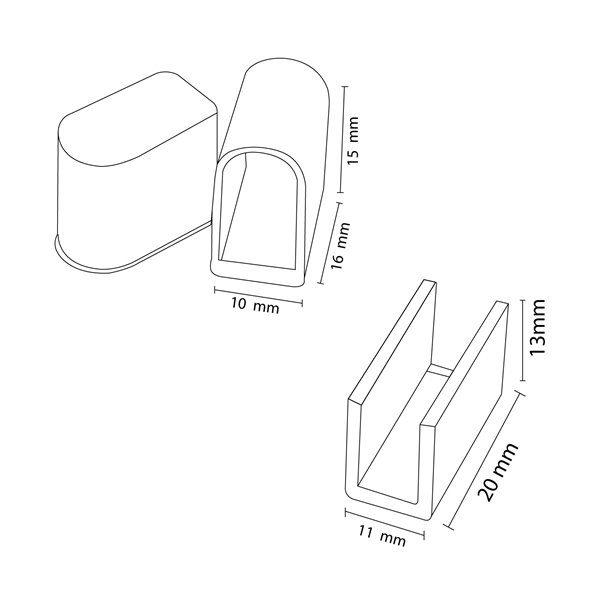 Pacote de buchas e grampos para caixa de neon LM3979 RETANGULAR 15x8, silicone opalino